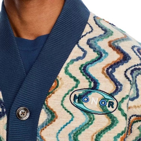 Men’s NWT HONOR THE GIFT Muse Multi-colored Wave Knit Crop Cardigan, Size Large - Picture 4 of 9